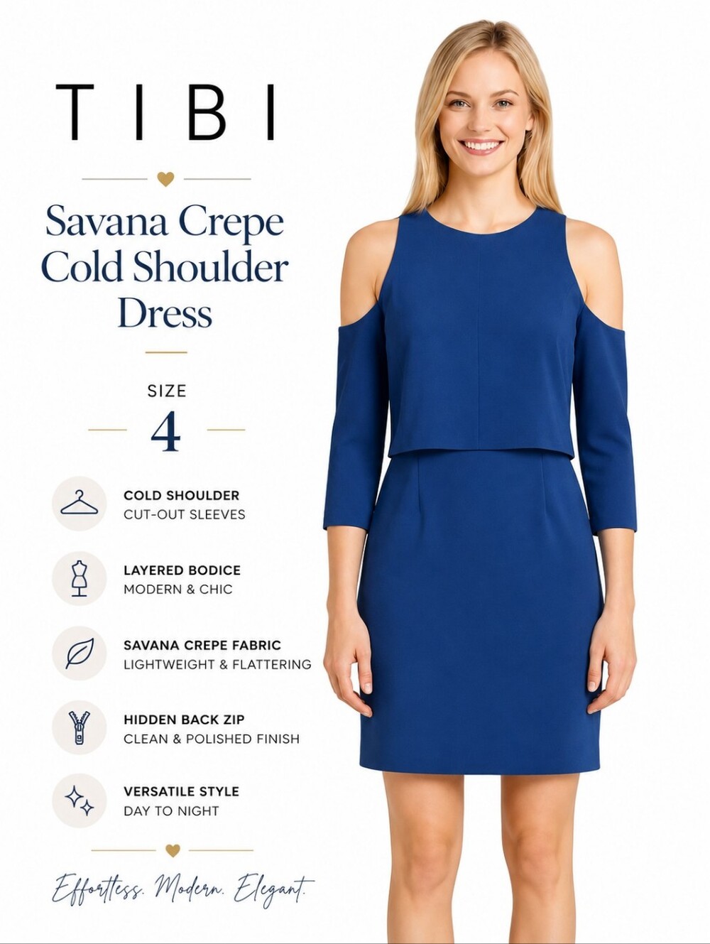 TIBI Savana Crepe Cold Shoulder Blue Shift Dress Size 4 Designer